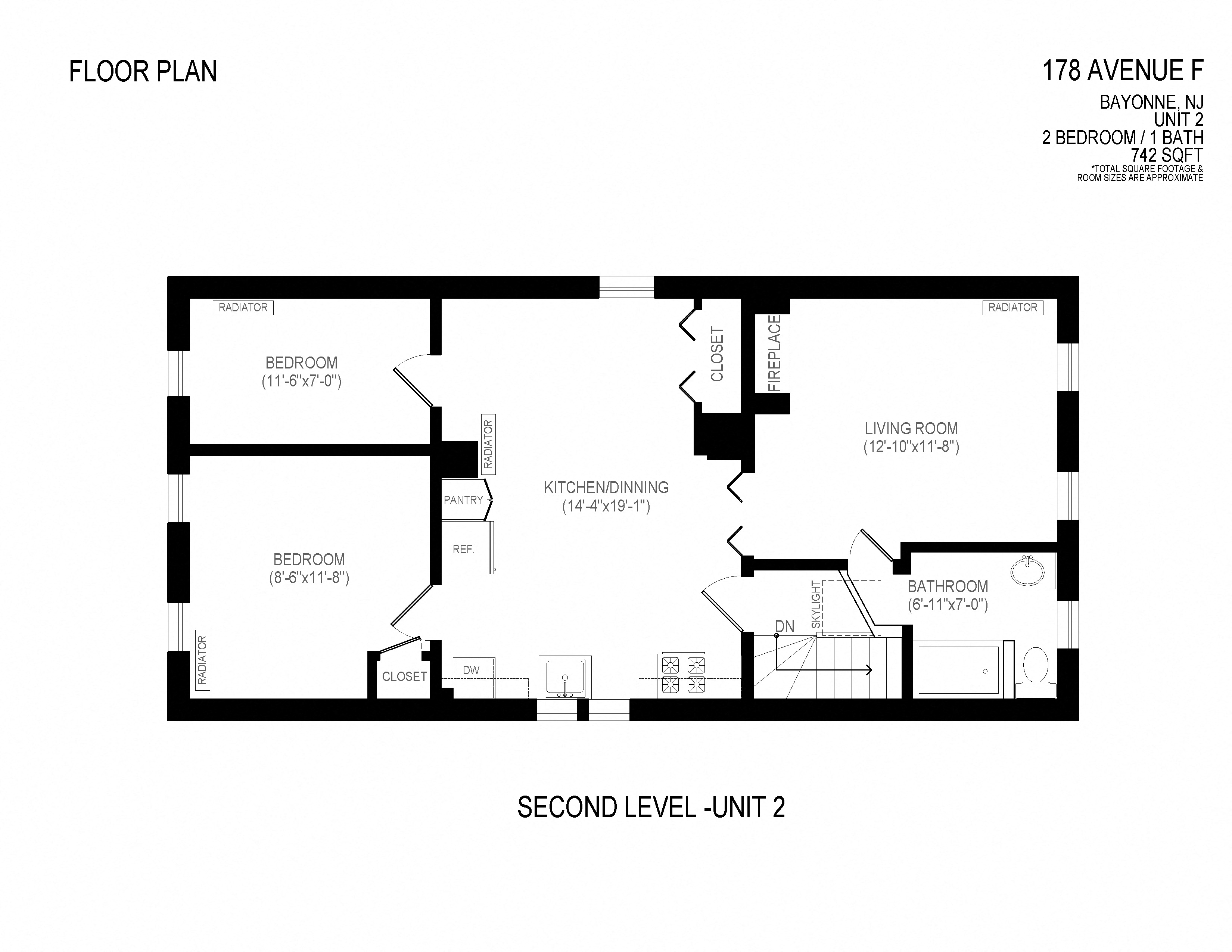 a floor plan of a unit with a bedroom and a living room