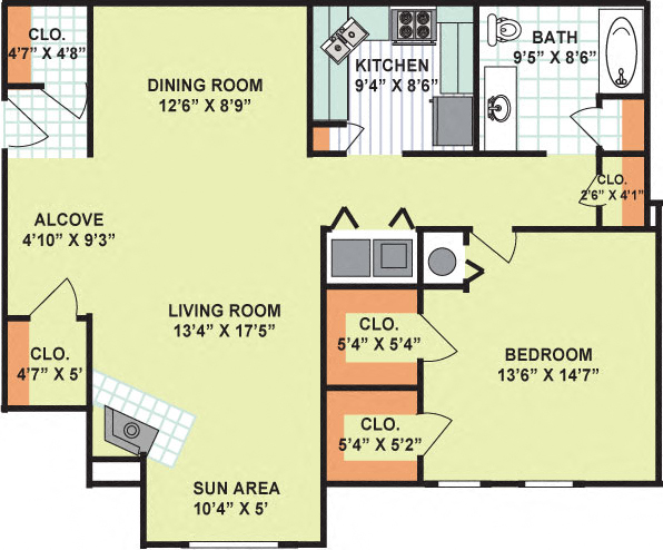 One Bedroom One Bath (1,093 Square Feet)