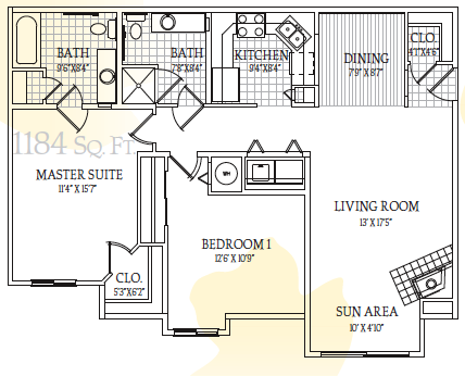 Two Bedroom Two Bath (1,184 - 1,194 Square Feet)