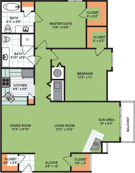 Two Bedroom Two Bath (1,310 Square Feet)