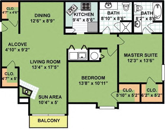 Two Bedroom Two Bath (1,311 Square Feet)