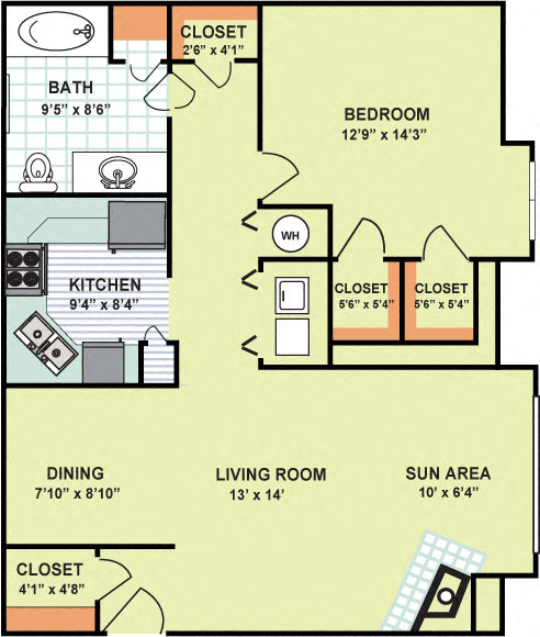 One Bedroom One Bath (954 Square Feet)
