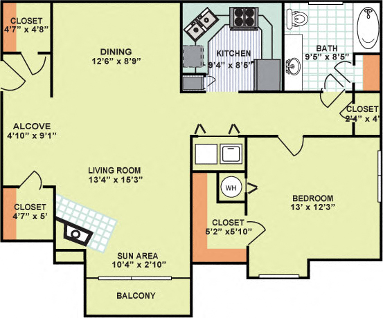 One Bedroom One Bath (992 Square Feet)