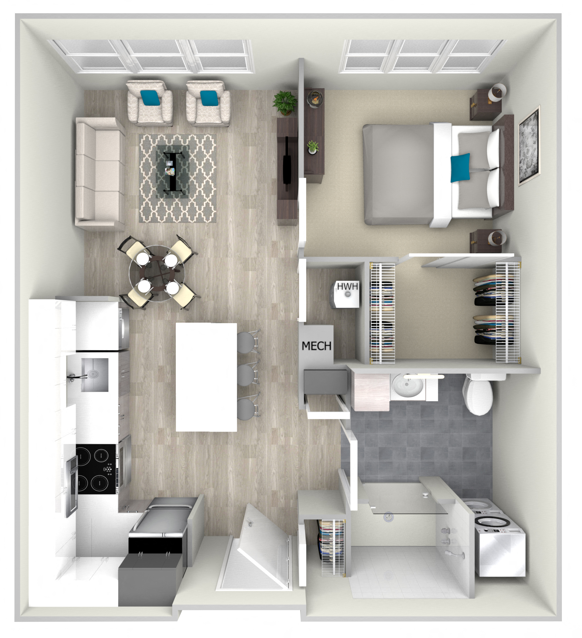 One Bedroom One Bathroom Floor Plan 698 at Nightingale, Rhode Island, 02903