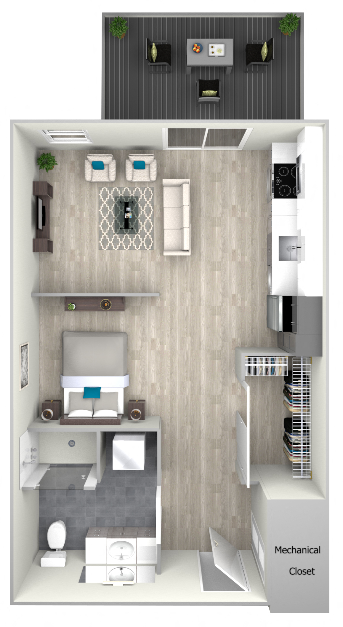 Studio One Bath with Patio Floor Plan at Nightingale, Rhode Island