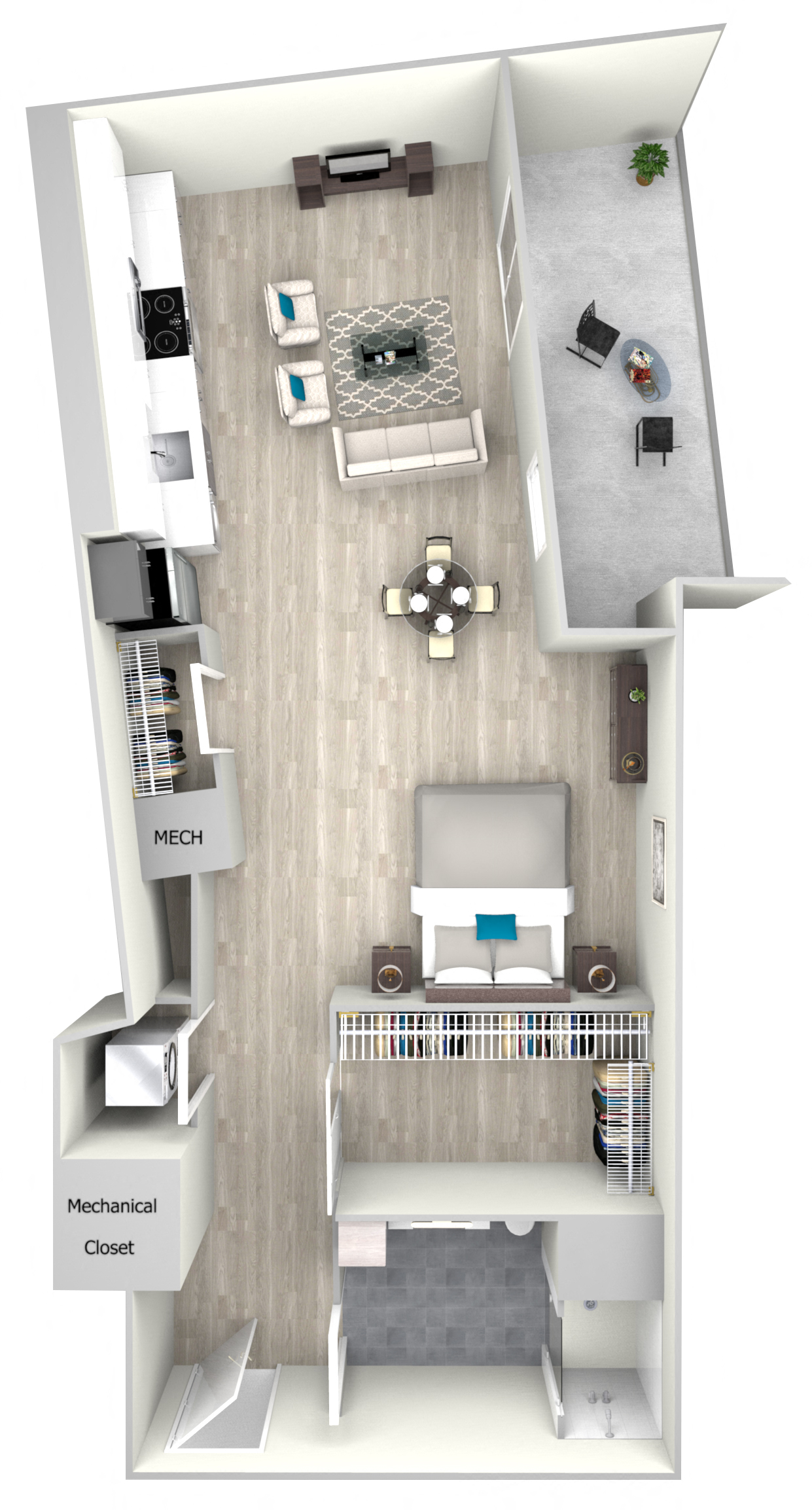 Studio One Bath with Balcony 705 Floor Plan at Nightingale, Providence, 02903