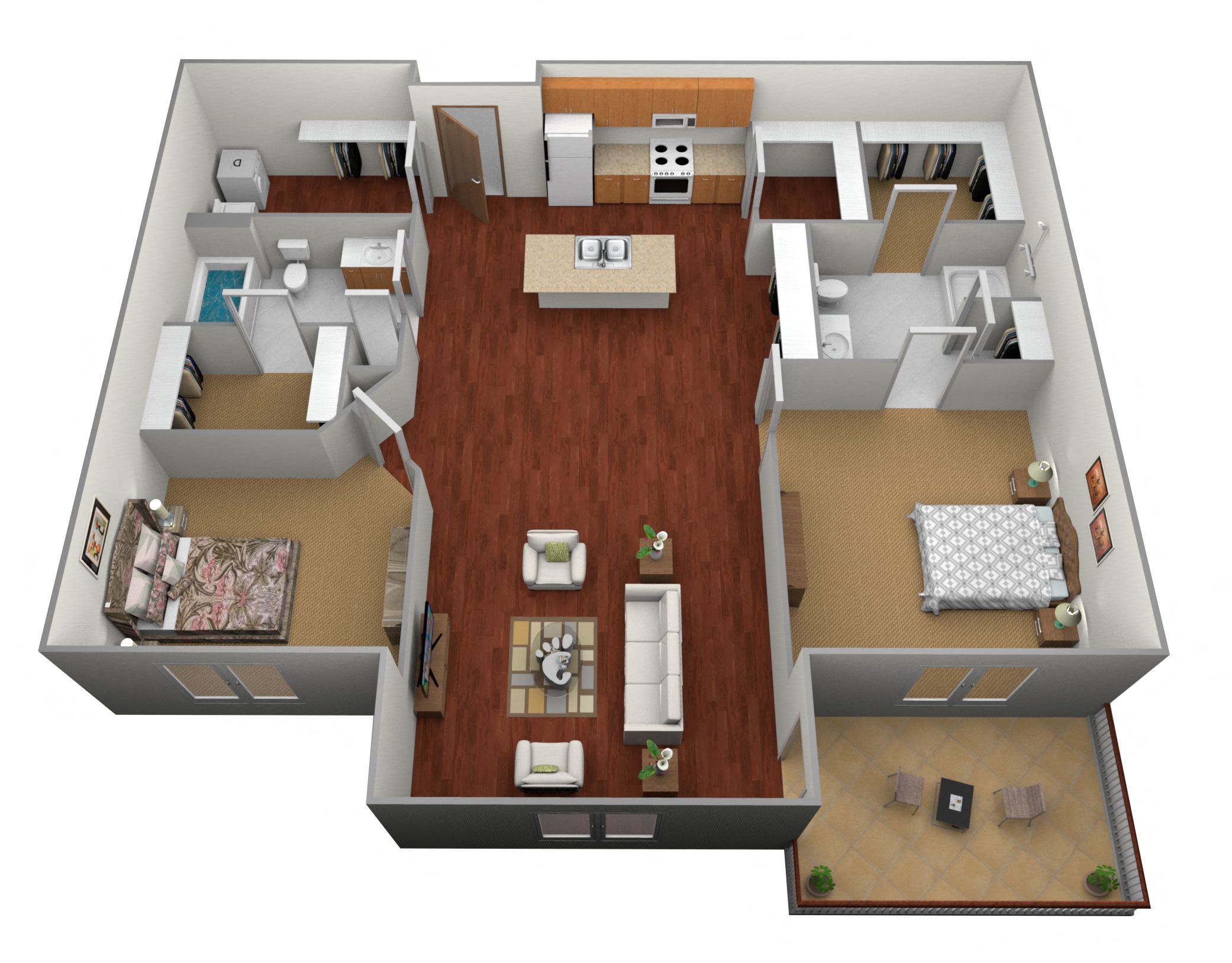 2 bedroom 2 bath Floor Plan at Urban View Apartments, North Dakota