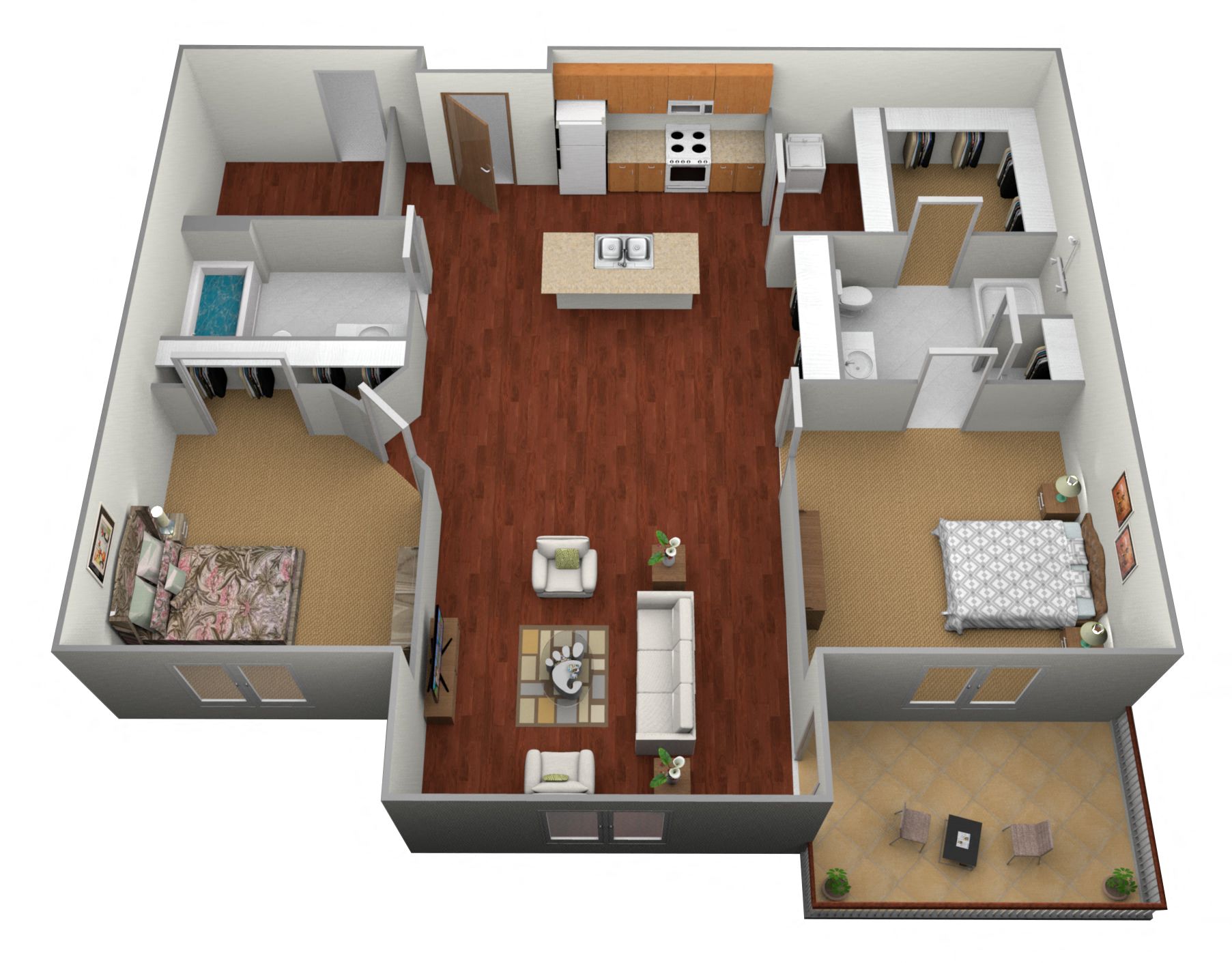 2 bed 2 bath Floor Plan at Urban View Apartments, Fargo