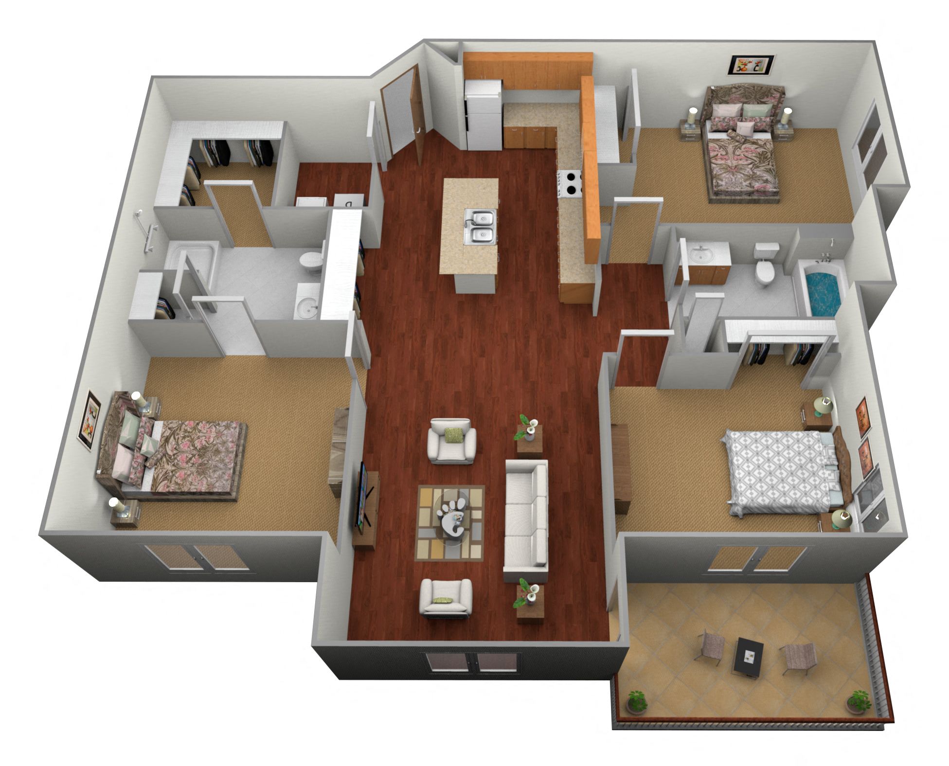 3 bed 2 bath Floor Plan at Urban View Apartments, Fargo, North Dakota