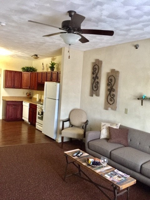 a living room with a couch and a coffee table