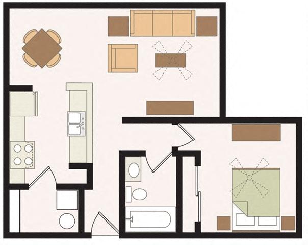 One Bedroom One Bathroom Floor Plan