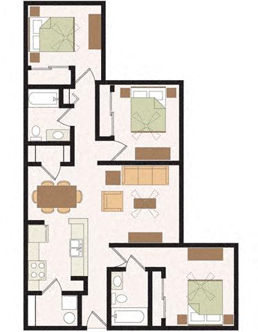 Three Bedroom Two Bathroom Floor Plan