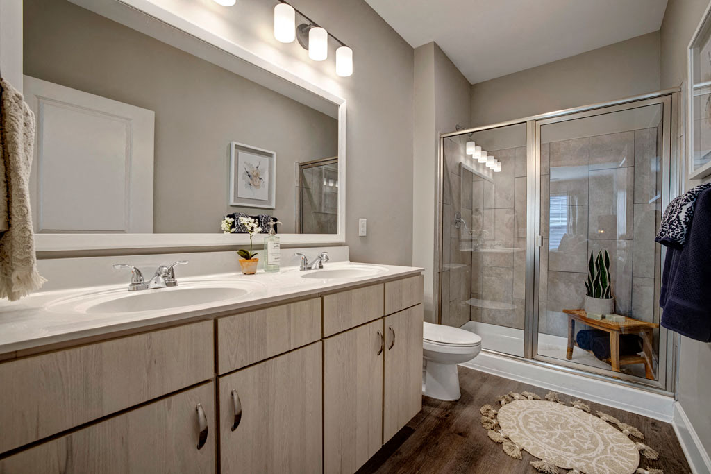 Two bedroom primary bath at Apartments @ Eleven240, Charlotte, 28216