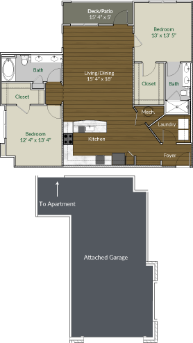 Our B.4 floor plan with attached garage and kitchen island at Apartments @ Eleven240, North Carolina