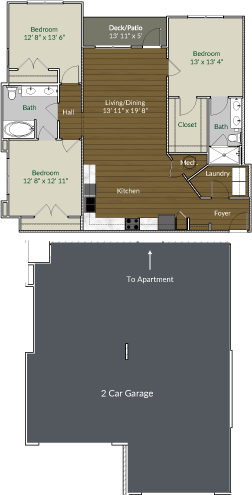 Our C.1 floor plan with 2 car garage at Apartments @ Eleven240, North Carolina, 28216