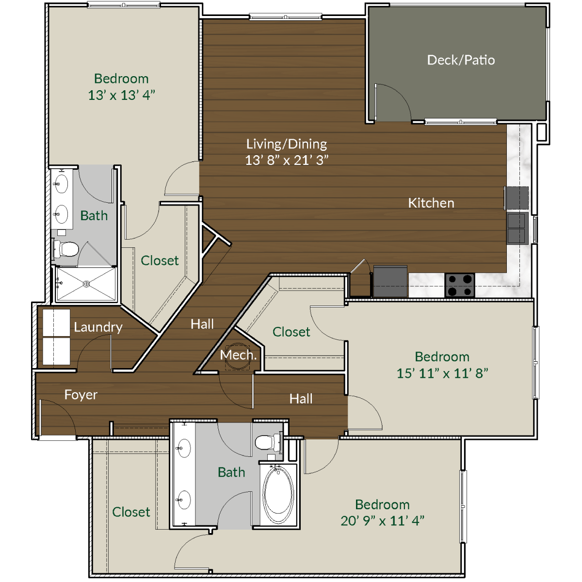 Our C2 floor plan at Apartments @ Eleven240, Charlotte, 28216