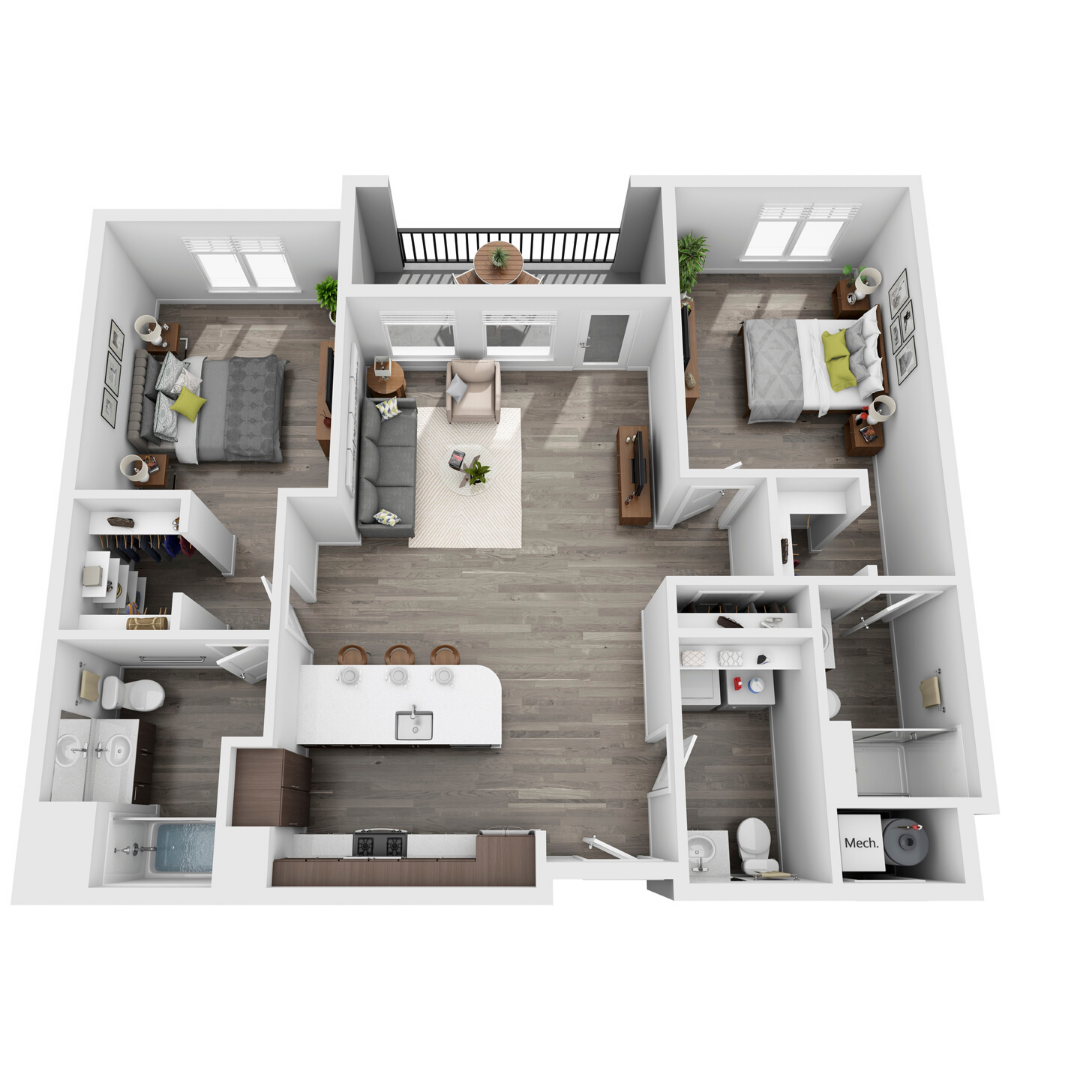 2 Bed 3D floorplan