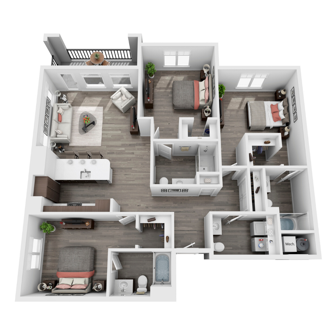 3 bedroom 3D floorplan