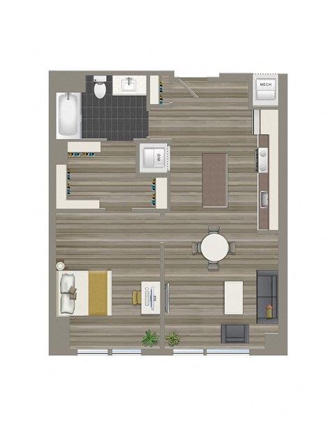 726-Square-Foot-One-Bedroom-Apartment-Floorplan-Available-For-Rent-The-Garrett