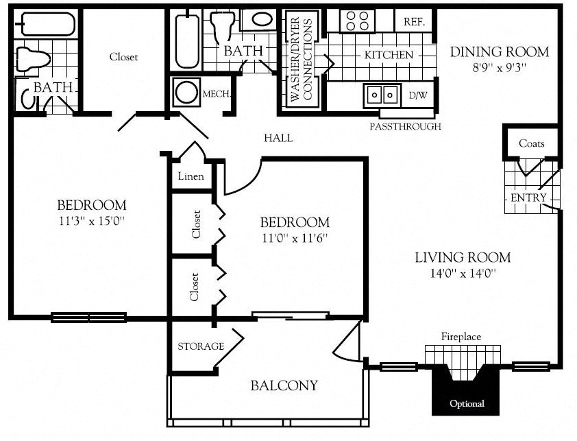 2 bedroom floor plan | Nashboro Village Apartment Homes Nashville TN
