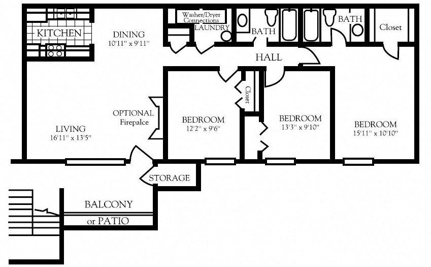 3 bedroom floor plan | Nashboro Village Apartment Homes Nashville TN