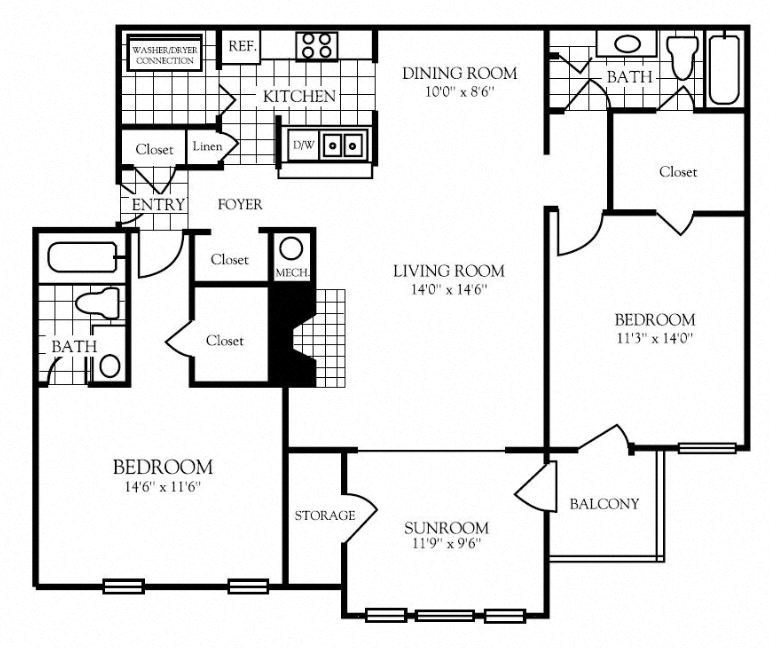 2 bedroom floor plan | Nashboro Village Apartment Homes Nashville TN
