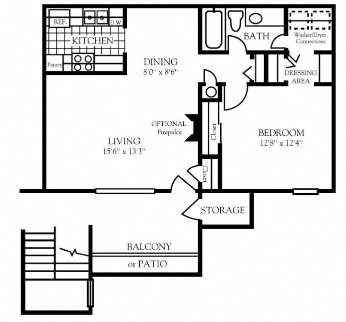 1 bedroom floor plan | Nashboro Village Apartment Homes Nashville TN