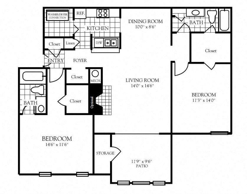 2 bedroom floor plan | Nashboro Village Apartment Homes Nashville TN