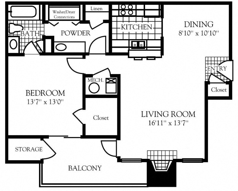 1 bedroom floor plan | Nashboro Village Apartment Homes Nashville TN