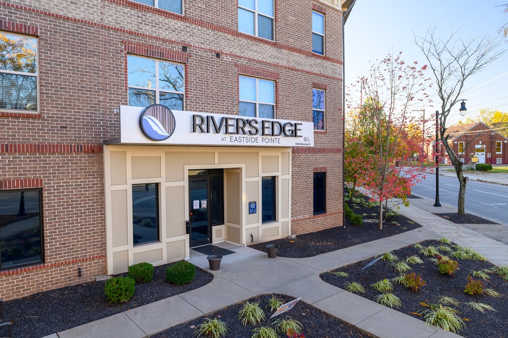 the front of the riverside office building
