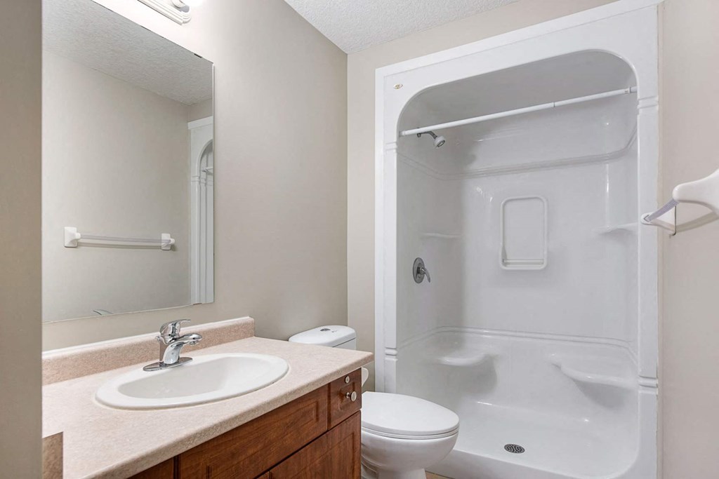 a bathroom with a sink toilet and a shower