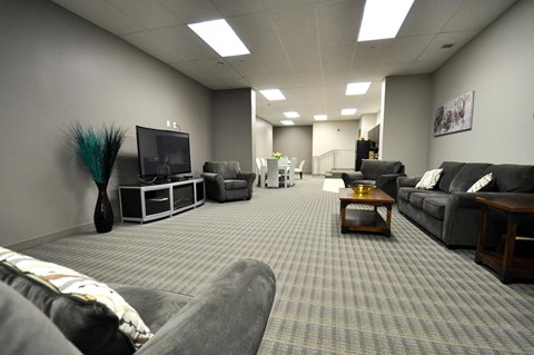 a large living room with couches and a television