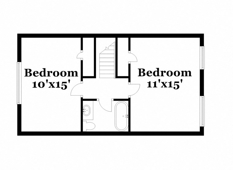 a floor plan of a small house with a bedroom and a bathroom