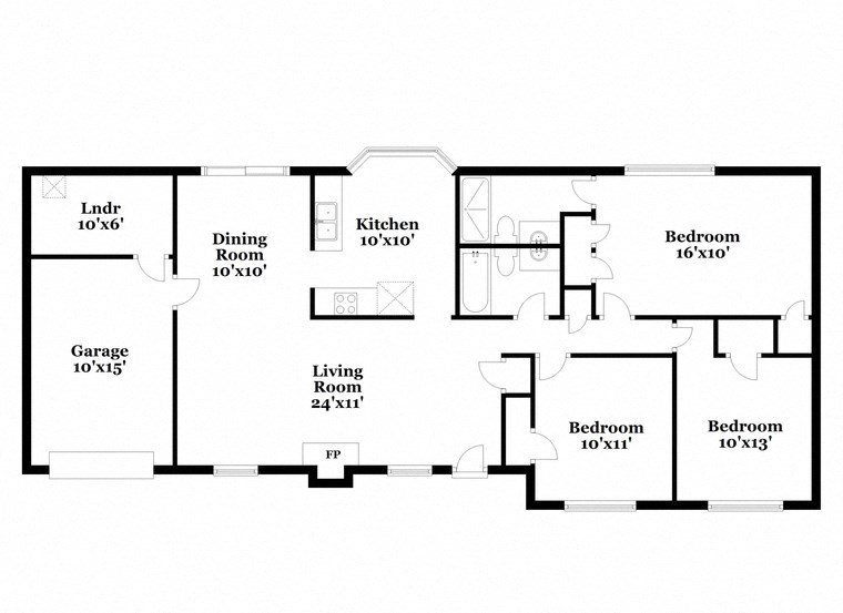 a floor plan of a house with an open floor plan with bedrooms and a kitchen
