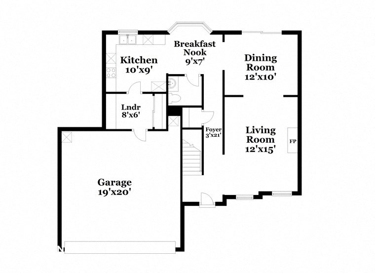 a floor plan of a house with two bedrooms and a living room