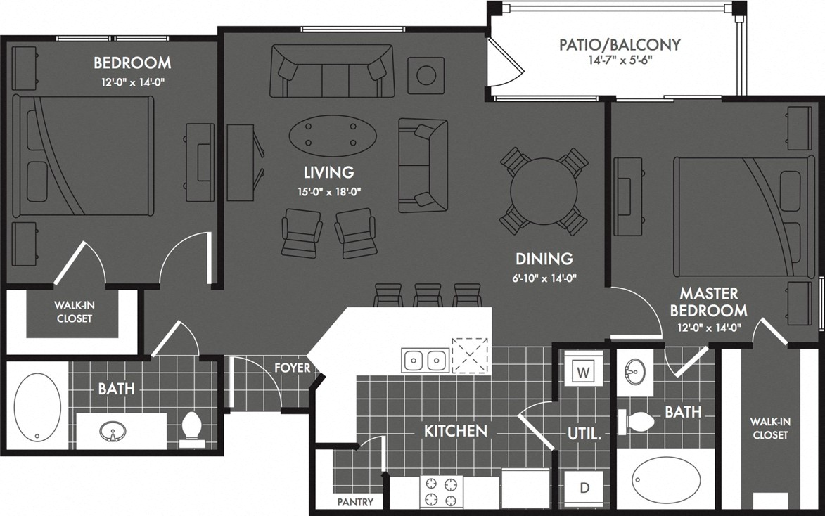 Two Bed Two Bath Floor Plan at Estates at Briggs Ranch, San Antonio, TX, 78245