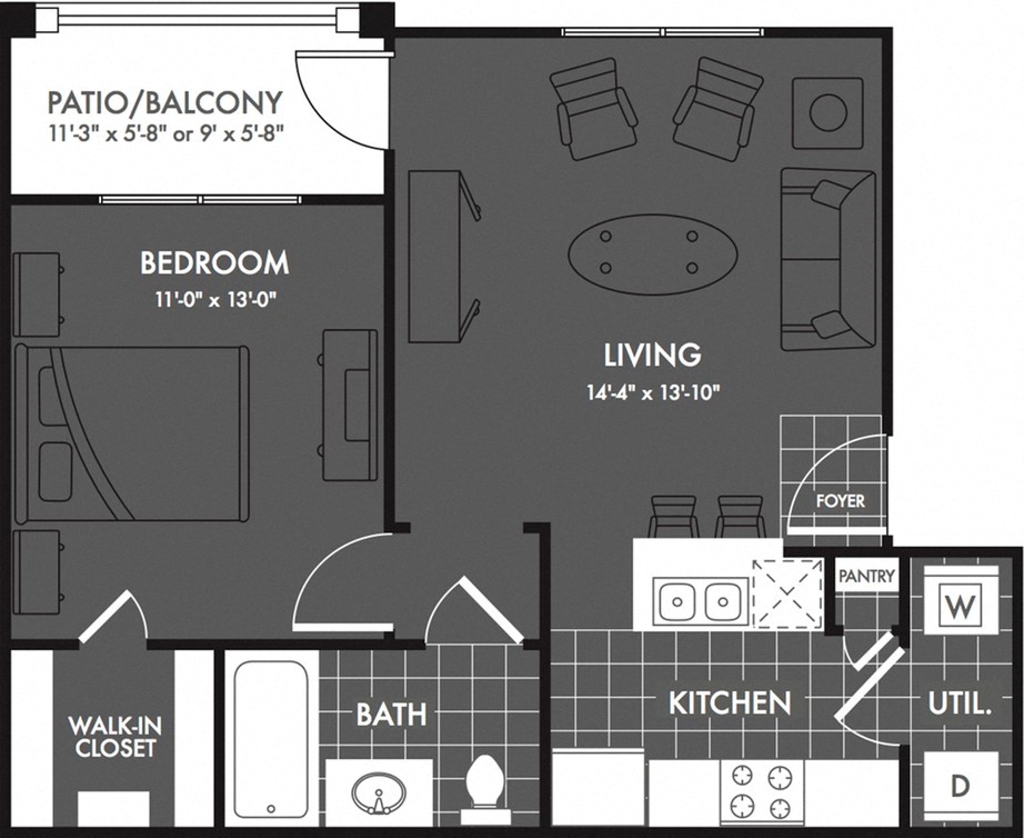 One Bed One Bath Floor Plan at Estates at Briggs Ranch, San Antonio