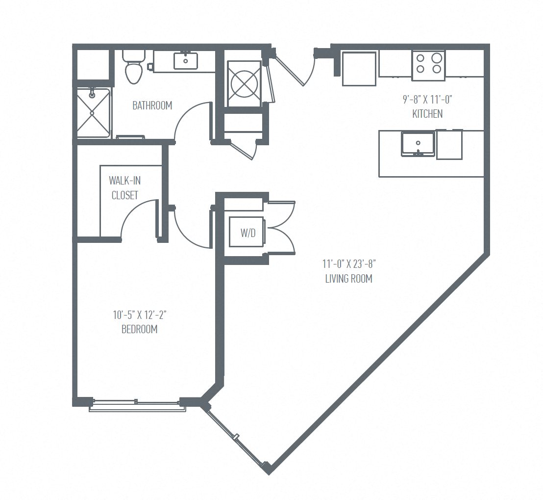 B3 Floor Plan, 845 Sq. Ft. at Union Berkley, Kansas City, Missouri