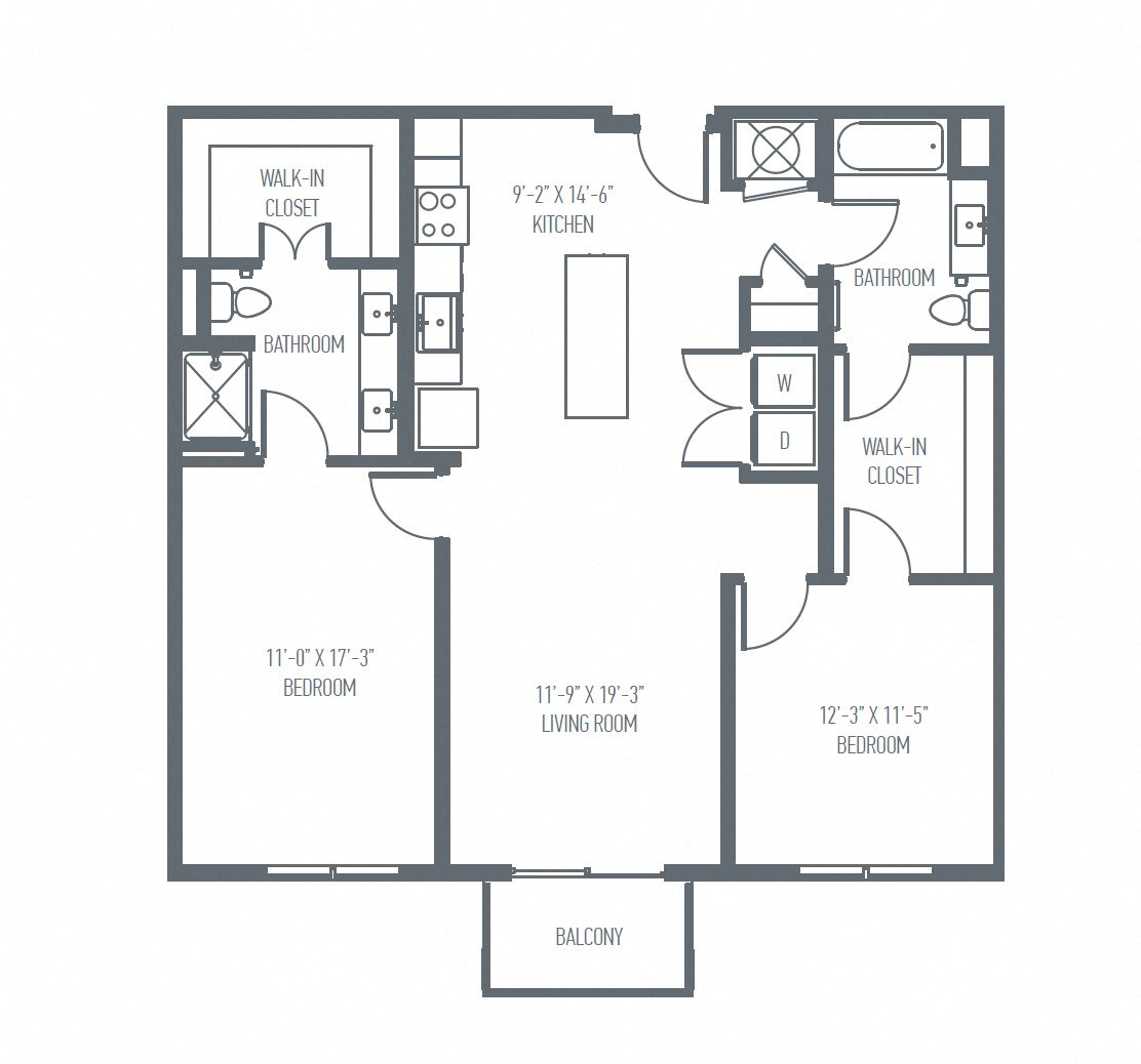 D1 | D2 | D8 Floor Plan, 1178 Sq. Ft. at Union Berkley, Kansas City, MO