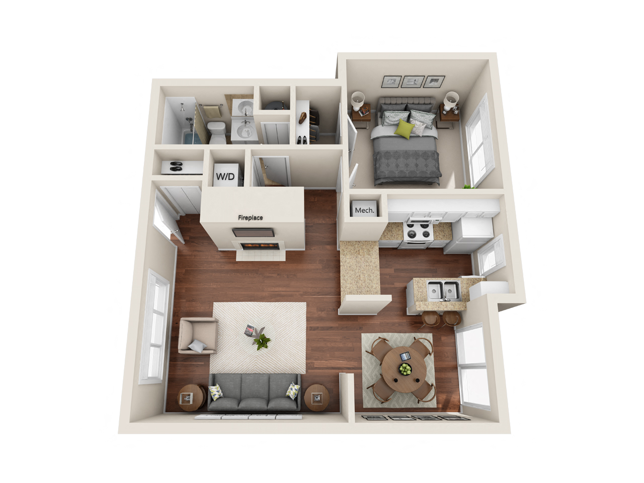 A1 One Bedroom / One Bath. Elizabeth Flats at Laurel. Charlotte, NC.