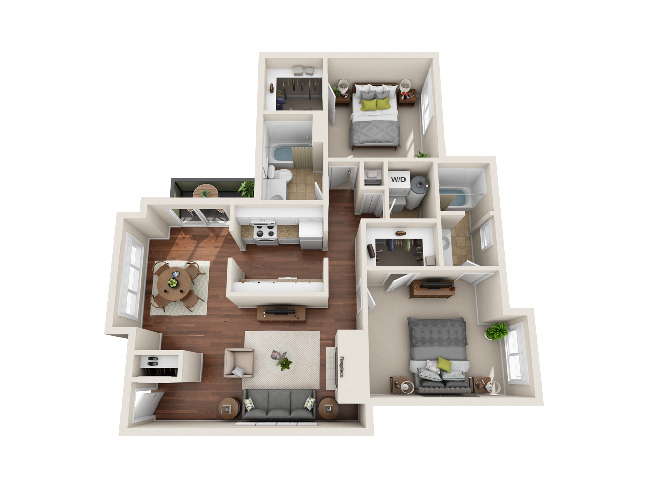 B2 Two Bedroom / Two Bath. Elizabeth Flats at Laurel. Charlotte, NC.