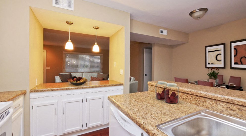 a kitchen with a sink and a counter top