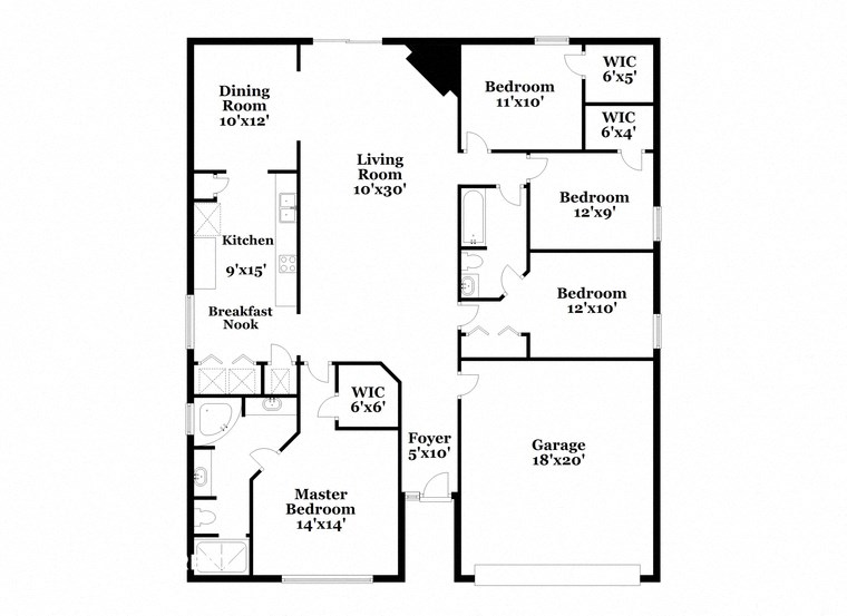 a floor plan of a house with a combination of bedrooms and a living room