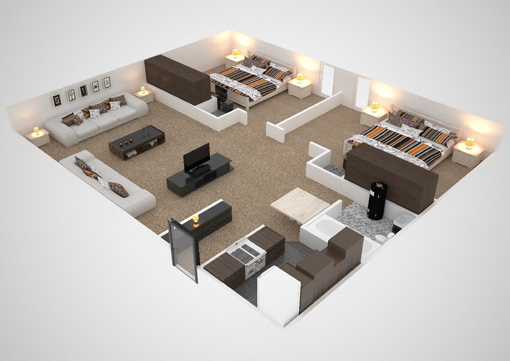 a 3d floor plan of a living room with furniture