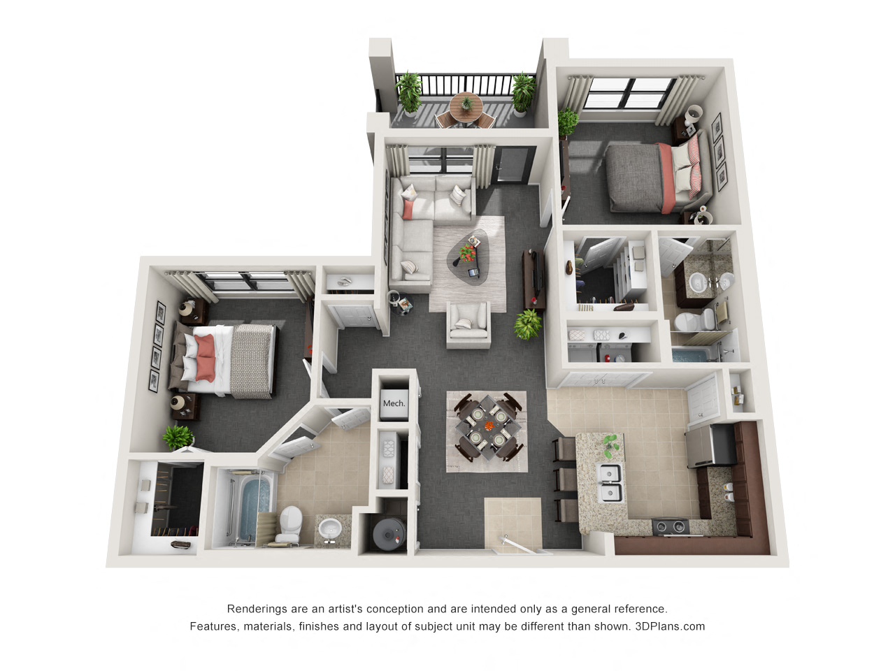 Two Bedroom Two Bath Floor Plan