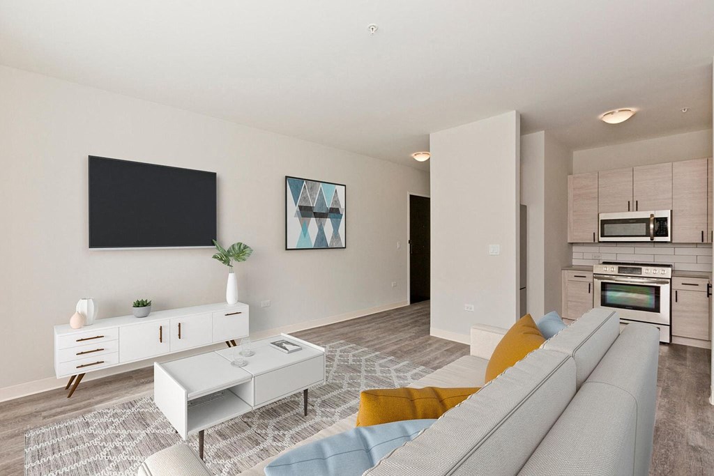 a living room with a couch and a tv