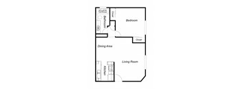 1 Bedroom floor plan for The Waverly at Campbell