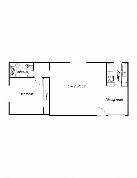 1 Bedroom floor plan for The Waverly at Campbell