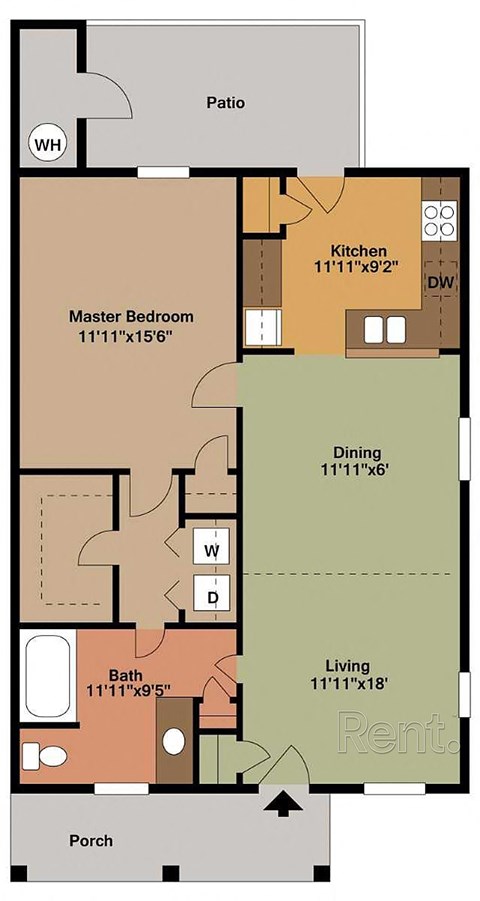 A floor plan of a property with a master bedroom, a dining room, a kitchen, a living room, and a bathroom.