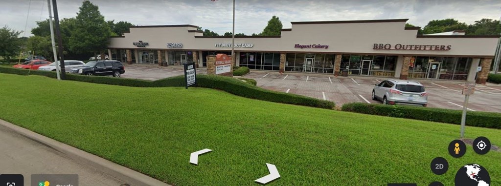 a screenshot of a parking lot and a supermarket with a dog